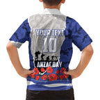 Personalized Bulldogs ANZAC Tribute Family Matching Off The Shoulder Long Sleeve Dress and Hawaiian Shirt Poppy Field Soldier Silhouette Aboriginal Rugby Mascot