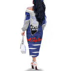 Personalized Bulldogs ANZAC Tribute Family Matching Off The Shoulder Long Sleeve Dress and Hawaiian Shirt Poppy Field Soldier Silhouette Aboriginal Rugby Mascot