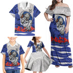 Personalized Bulldogs ANZAC Tribute Family Matching Off Shoulder Maxi Dress and Hawaiian Shirt Poppy Field Soldier Silhouette Aboriginal Rugby Mascot