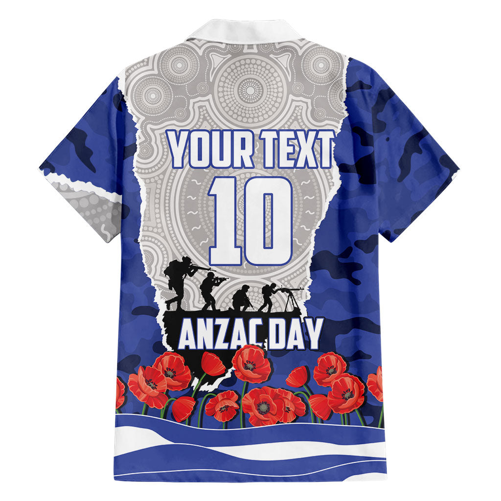 Personalized Bulldogs ANZAC Tribute Family Matching Off Shoulder Short Dress and Hawaiian Shirt Poppy Field Soldier Silhouette Aboriginal Rugby Mascot