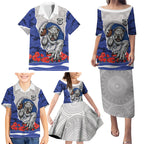 Personalized Bulldogs ANZAC Tribute Family Matching Puletasi and Hawaiian Shirt Poppy Field Soldier Silhouette Aboriginal Rugby Mascot