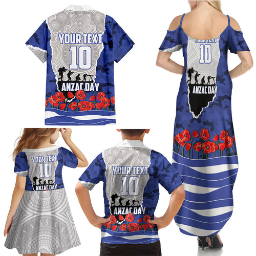 Personalized Bulldogs ANZAC Tribute Family Matching Summer Maxi Dress and Hawaiian Shirt Poppy Field Soldier Silhouette Aboriginal Rugby Mascot