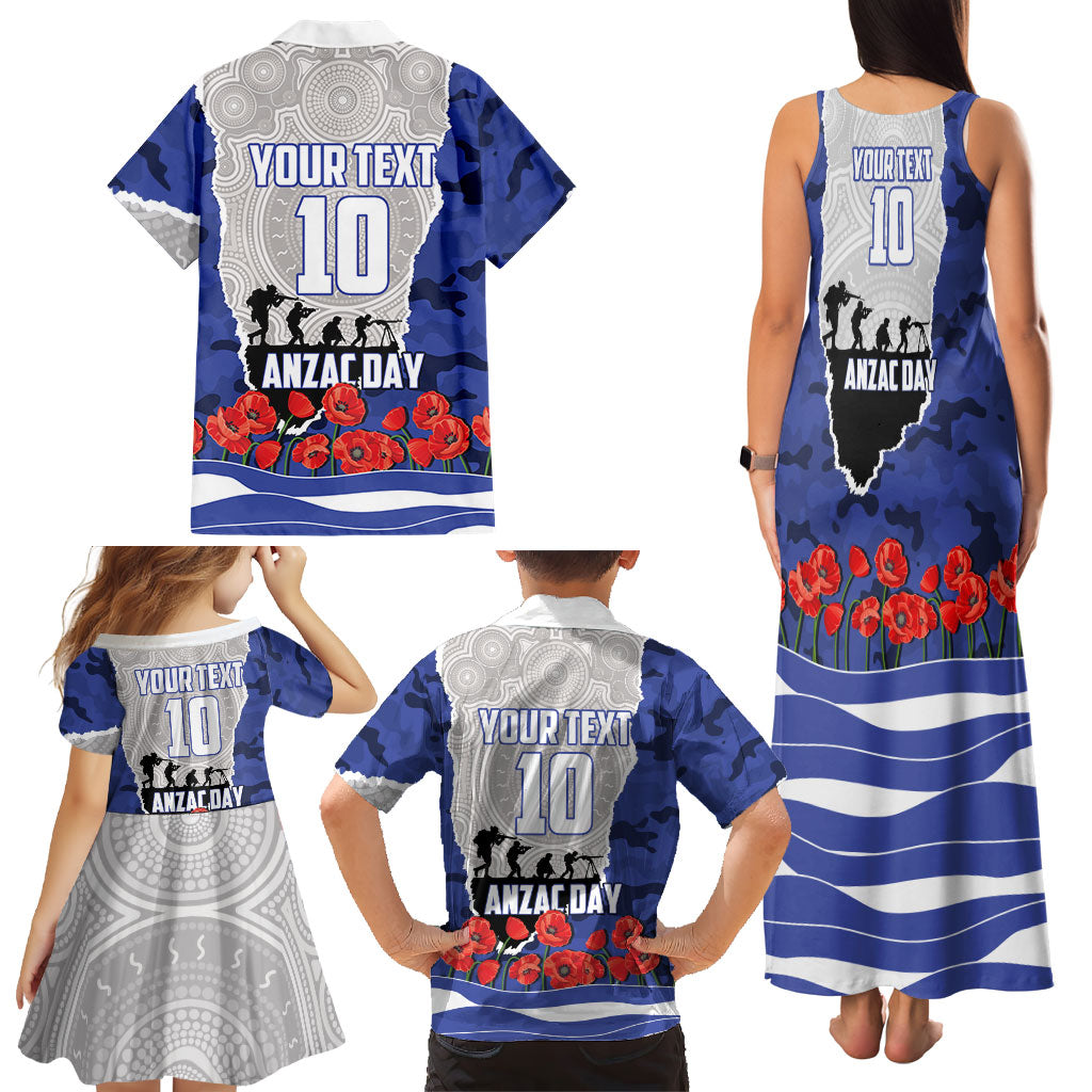 Personalized Bulldogs ANZAC Tribute Family Matching Tank Maxi Dress and Hawaiian Shirt Poppy Field Soldier Silhouette Aboriginal Rugby Mascot