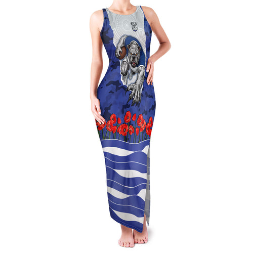 Personalized Bulldogs ANZAC Tribute Family Matching Tank Maxi Dress and Hawaiian Shirt Poppy Field Soldier Silhouette Aboriginal Rugby Mascot