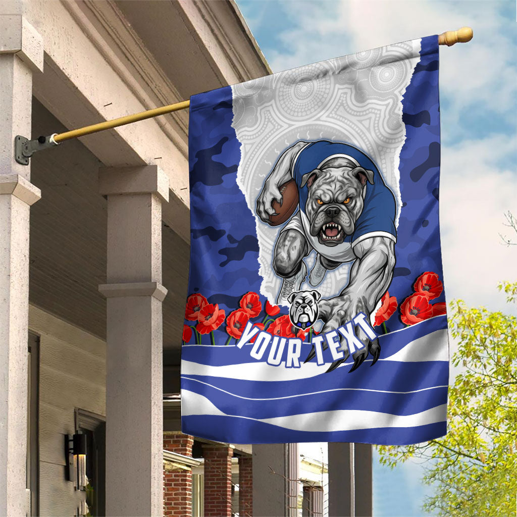 Personalized Bulldogs ANZAC Tribute Garden Flag Poppy Field Soldier Silhouette Aboriginal Rugby Mascot