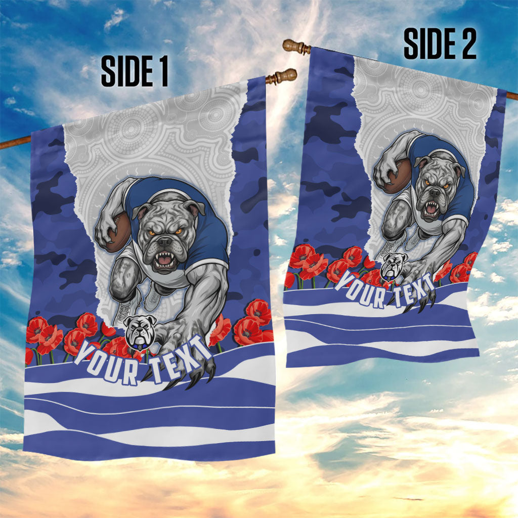 Personalized Bulldogs ANZAC Tribute Garden Flag Poppy Field Soldier Silhouette Aboriginal Rugby Mascot