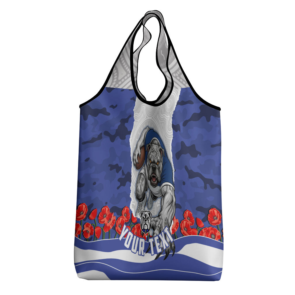 Personalized Bulldogs ANZAC Tribute Grocery Bag Poppy Field Soldier Silhouette Aboriginal Rugby Mascot