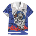 Personalized Bulldogs ANZAC Tribute Hawaiian Shirt Poppy Field Soldier Silhouette Aboriginal Rugby Mascot