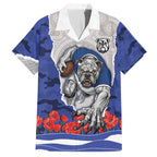 Personalized Bulldogs ANZAC Tribute Hawaiian Shirt Poppy Field Soldier Silhouette Aboriginal Rugby Mascot