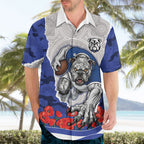 Personalized Bulldogs ANZAC Tribute Hawaiian Shirt Poppy Field Soldier Silhouette Aboriginal Rugby Mascot