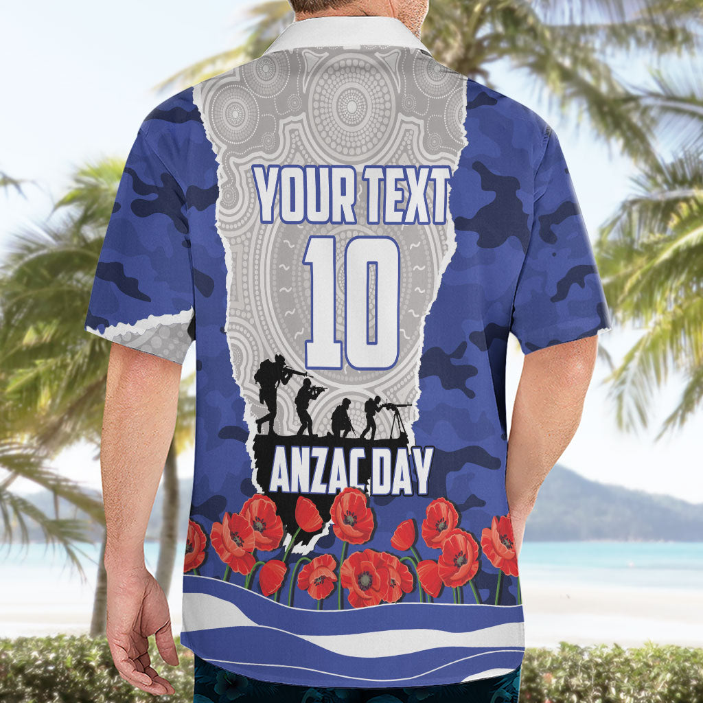 Personalized Bulldogs ANZAC Tribute Hawaiian Shirt Poppy Field Soldier Silhouette Aboriginal Rugby Mascot