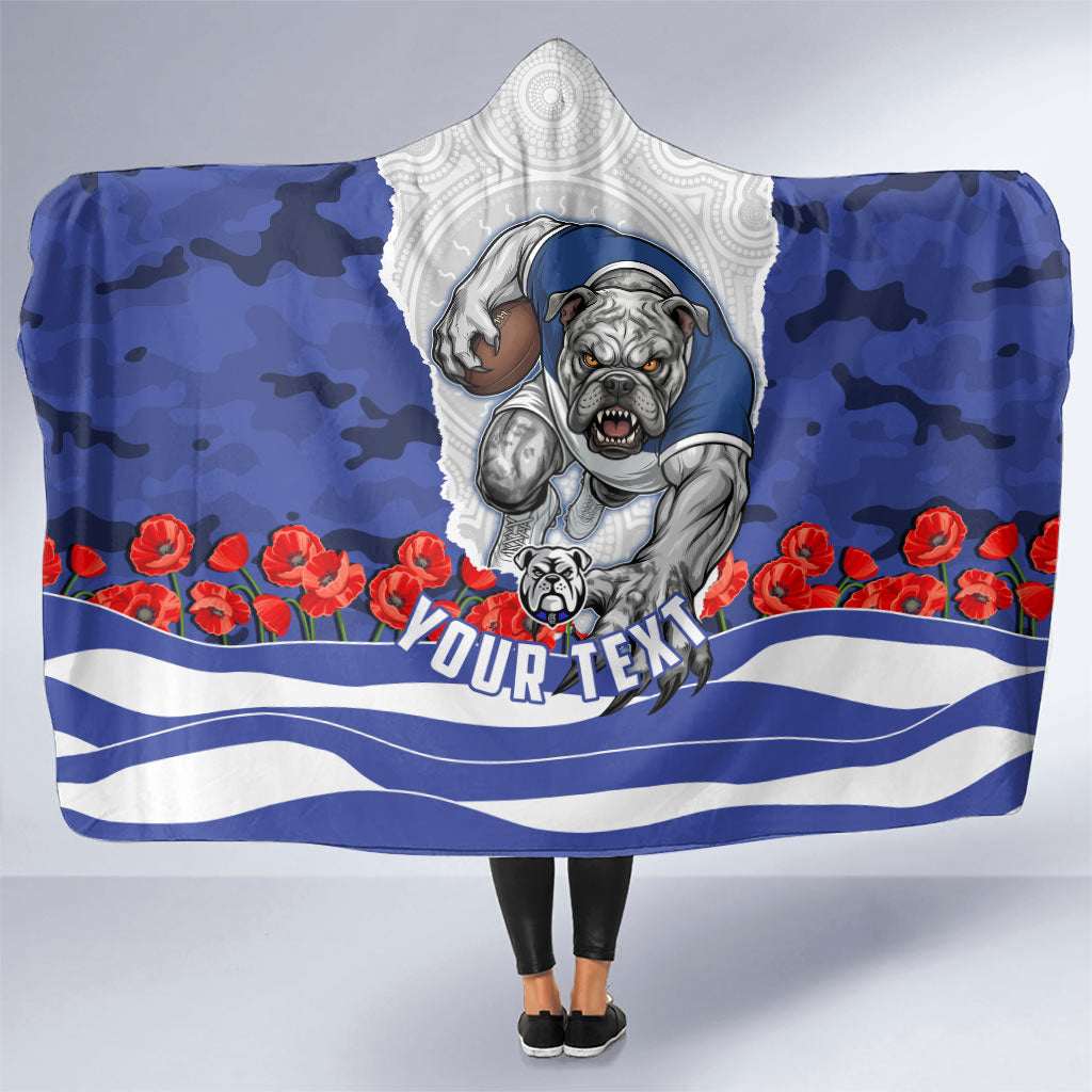 Personalized Bulldogs ANZAC Tribute Hooded Blanket Poppy Field Soldier Silhouette Aboriginal Rugby Mascot