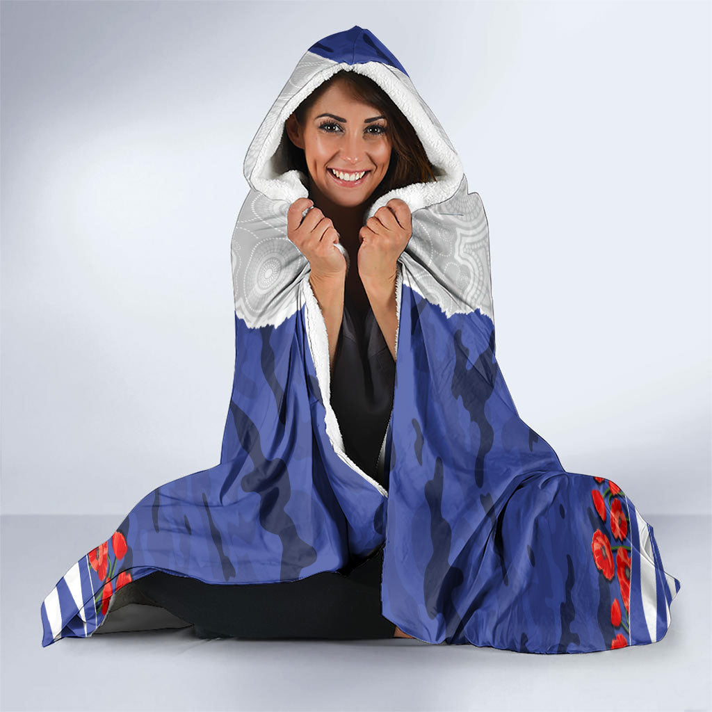 Personalized Bulldogs ANZAC Tribute Hooded Blanket Poppy Field Soldier Silhouette Aboriginal Rugby Mascot