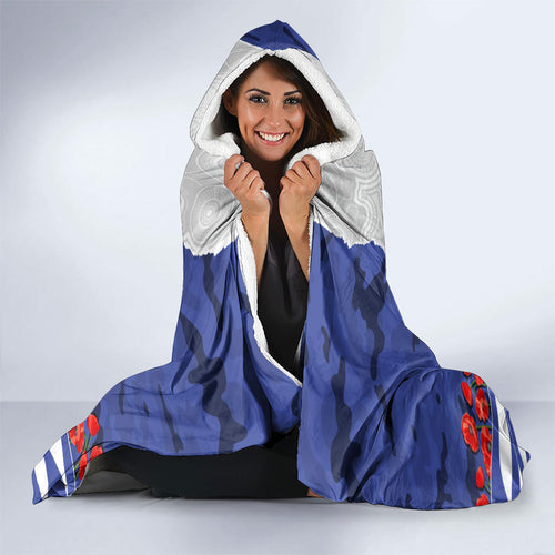 Personalized Bulldogs ANZAC Tribute Hooded Blanket Poppy Field Soldier Silhouette Aboriginal Rugby Mascot
