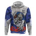 Personalized Bulldogs ANZAC Tribute Hoodie Poppy Field Soldier Silhouette Aboriginal Rugby Mascot