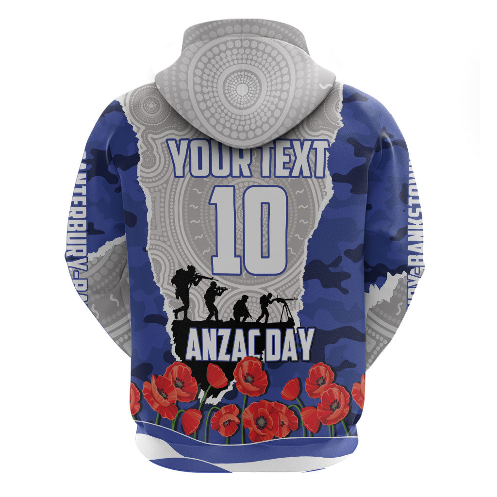 Personalized Bulldogs ANZAC Tribute Hoodie Poppy Field Soldier Silhouette Aboriginal Rugby Mascot