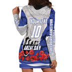 Personalized Bulldogs ANZAC Tribute Hoodie Dress Poppy Field Soldier Silhouette Aboriginal Rugby Mascot