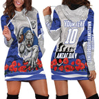 Personalized Bulldogs ANZAC Tribute Hoodie Dress Poppy Field Soldier Silhouette Aboriginal Rugby Mascot