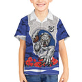 Personalized Bulldogs ANZAC Tribute Kid Hawaiian Shirt Poppy Field Soldier Silhouette Aboriginal Rugby Mascot