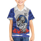 Personalized Bulldogs ANZAC Tribute Kid Hawaiian Shirt Poppy Field Soldier Silhouette Aboriginal Rugby Mascot