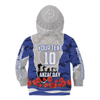 Personalized Bulldogs ANZAC Tribute Kid Hoodie Poppy Field Soldier Silhouette Aboriginal Rugby Mascot