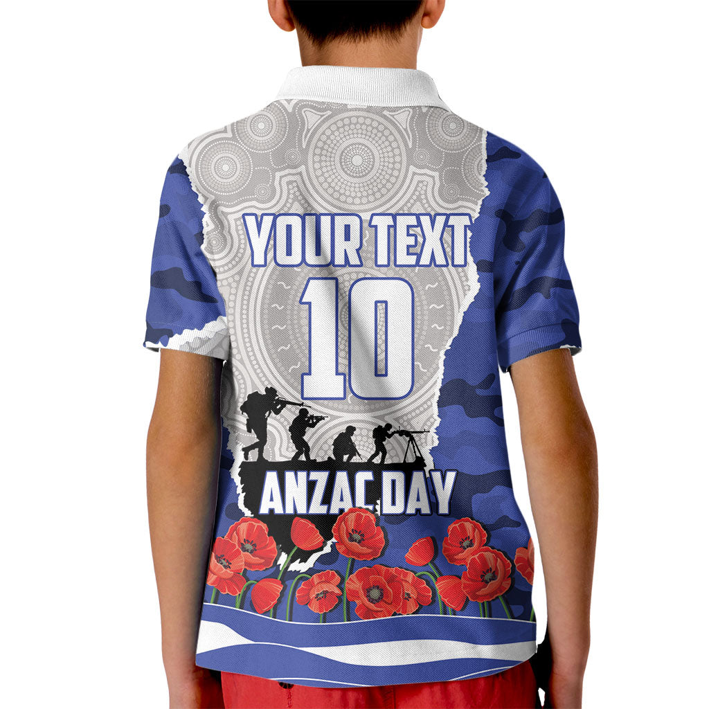 Personalized Bulldogs ANZAC Tribute Kid Polo Shirt Poppy Field Soldier Silhouette Aboriginal Rugby Mascot