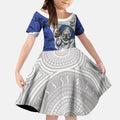 Personalized Bulldogs ANZAC Tribute Kid Short Sleeve Dress Poppy Field Soldier Silhouette Aboriginal Rugby Mascot