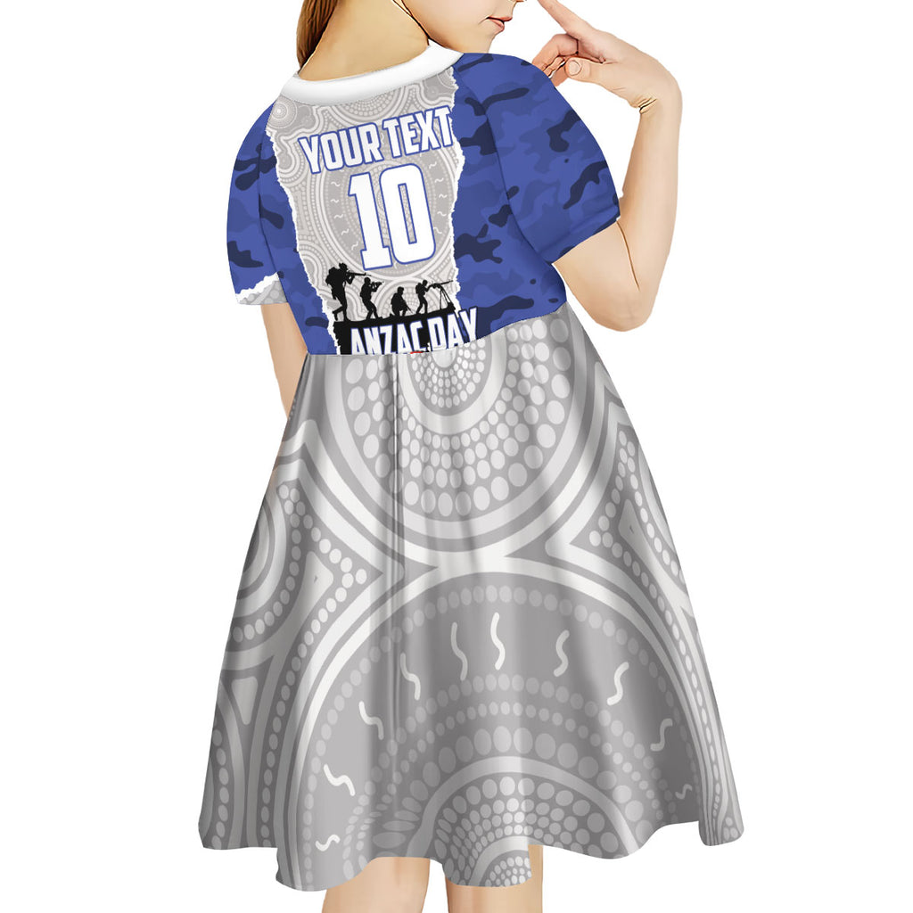 Personalized Bulldogs ANZAC Tribute Kid Short Sleeve Dress Poppy Field Soldier Silhouette Aboriginal Rugby Mascot