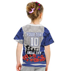 Personalized Bulldogs ANZAC Tribute Kid T Shirt Poppy Field Soldier Silhouette Aboriginal Rugby Mascot