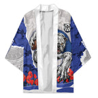 Personalized Bulldogs ANZAC Tribute Kimono Poppy Field Soldier Silhouette Aboriginal Rugby Mascot