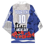 Personalized Bulldogs ANZAC Tribute Kimono Poppy Field Soldier Silhouette Aboriginal Rugby Mascot
