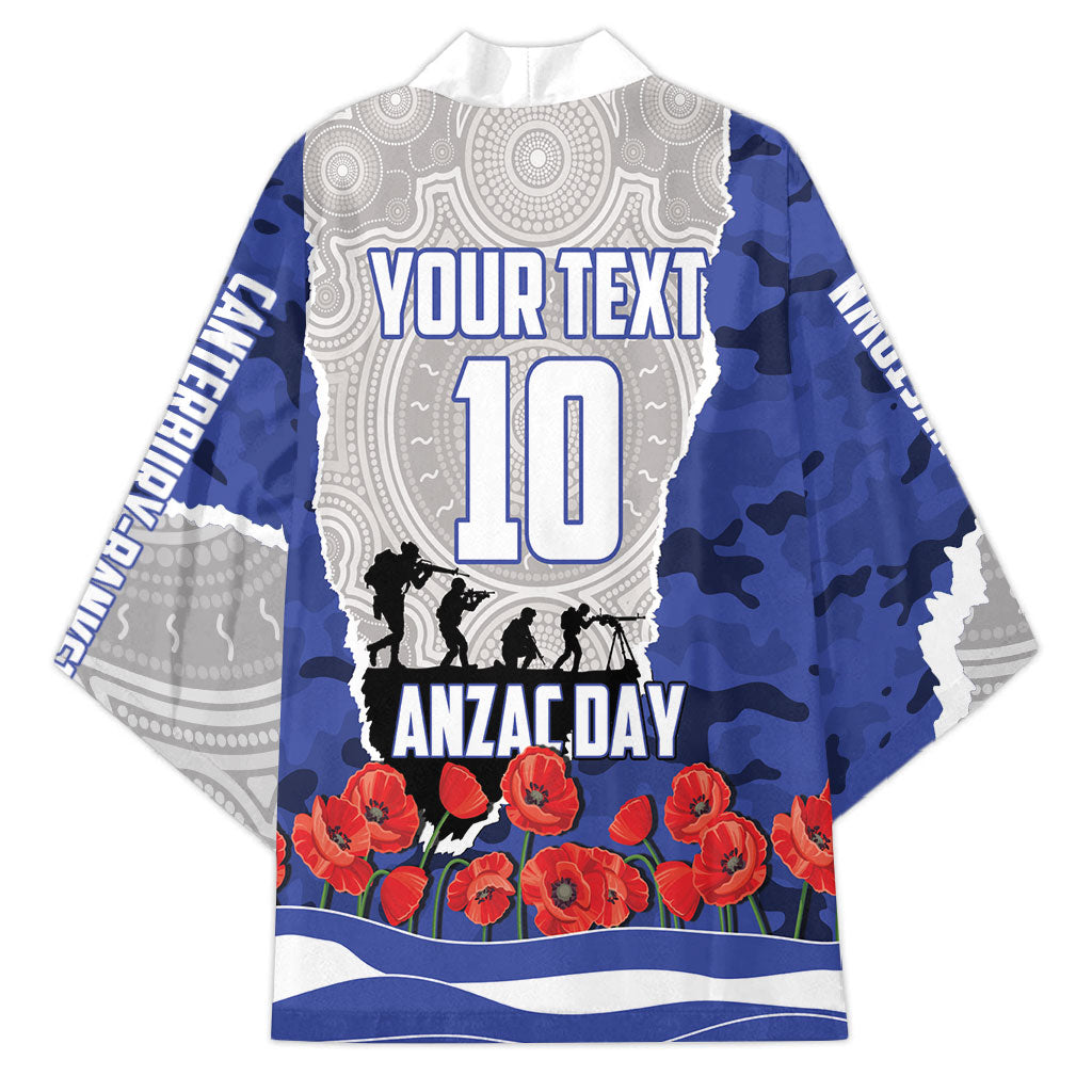 Personalized Bulldogs ANZAC Tribute Kimono Poppy Field Soldier Silhouette Aboriginal Rugby Mascot