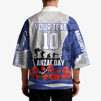 Personalized Bulldogs ANZAC Tribute Kimono Poppy Field Soldier Silhouette Aboriginal Rugby Mascot