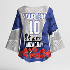 Personalized Bulldogs ANZAC Tribute Kimono Sleeve Blouse Poppy Field Soldier Silhouette Aboriginal Rugby Mascot