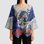 Personalized Bulldogs ANZAC Tribute Kimono Sleeve Blouse Poppy Field Soldier Silhouette Aboriginal Rugby Mascot