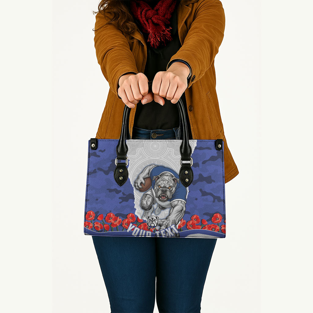 Personalized Bulldogs ANZAC Tribute Leather Bag Poppy Field Soldier Silhouette Aboriginal Rugby Mascot