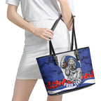 Personalized Bulldogs ANZAC Tribute Leather Tote Bag Poppy Field Soldier Silhouette Aboriginal Rugby Mascot