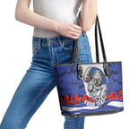 Personalized Bulldogs ANZAC Tribute Leather Tote Bag Poppy Field Soldier Silhouette Aboriginal Rugby Mascot
