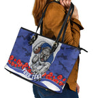 Personalized Bulldogs ANZAC Tribute Leather Tote Bag Poppy Field Soldier Silhouette Aboriginal Rugby Mascot