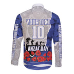 Personalized Bulldogs ANZAC Tribute Long Sleeve Button Shirt Poppy Field Soldier Silhouette Aboriginal Rugby Mascot