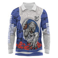 Personalized Bulldogs ANZAC Tribute Long Sleeve Polo Shirt Poppy Field Soldier Silhouette Aboriginal Rugby Mascot