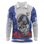 Personalized Bulldogs ANZAC Tribute Long Sleeve Polo Shirt Poppy Field Soldier Silhouette Aboriginal Rugby Mascot