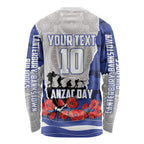 Personalized Bulldogs ANZAC Tribute Long Sleeve Shirt Poppy Field Soldier Silhouette Aboriginal Rugby Mascot