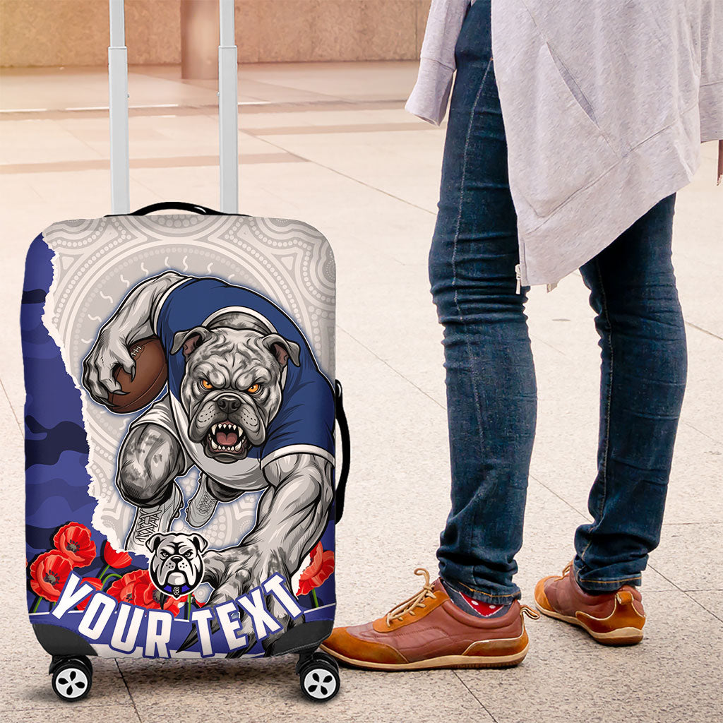 Personalized Bulldogs ANZAC Tribute Luggage Cover Poppy Field Soldier Silhouette Aboriginal Rugby Mascot