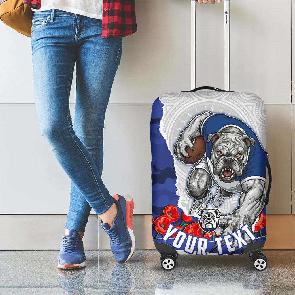 Personalized Bulldogs ANZAC Tribute Luggage Cover Poppy Field Soldier Silhouette Aboriginal Rugby Mascot