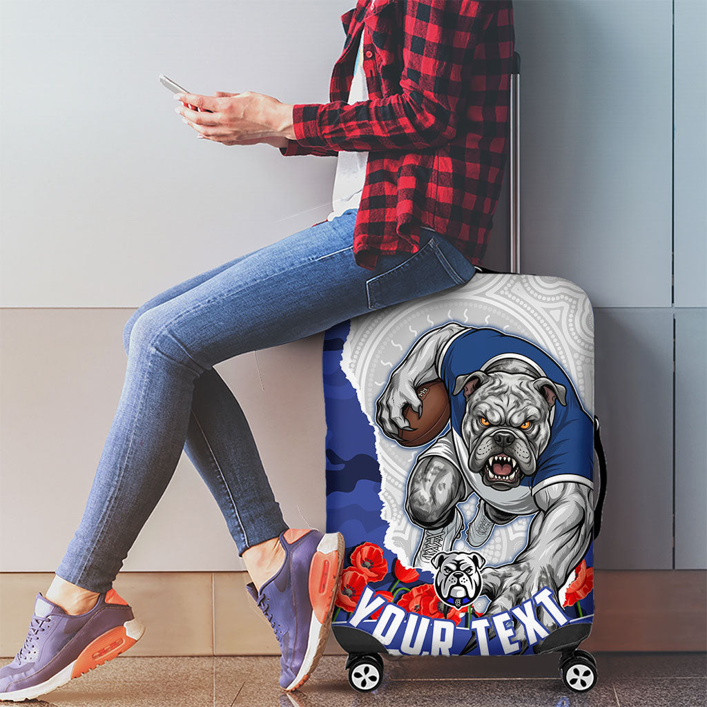 Personalized Bulldogs ANZAC Tribute Luggage Cover Poppy Field Soldier Silhouette Aboriginal Rugby Mascot