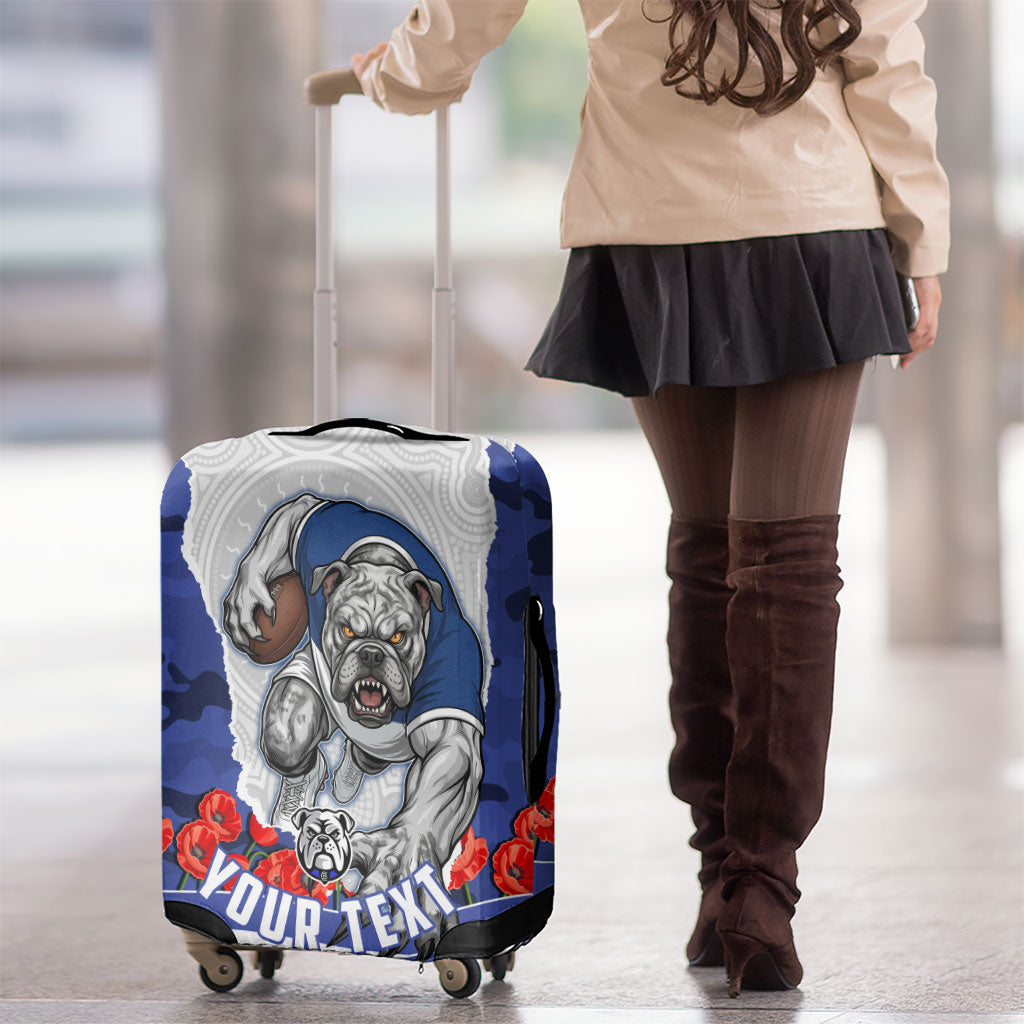Personalized Bulldogs ANZAC Tribute Luggage Cover Poppy Field Soldier Silhouette Aboriginal Rugby Mascot