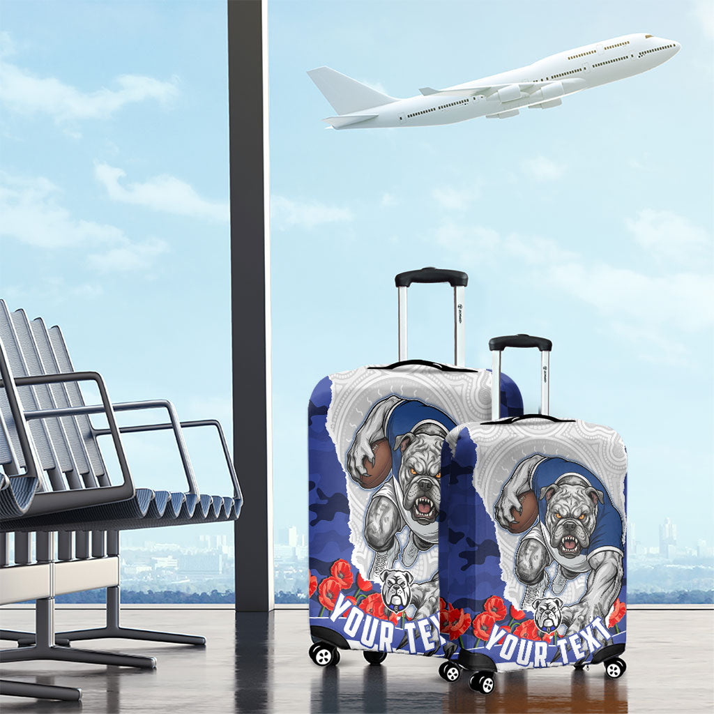 Personalized Bulldogs ANZAC Tribute Luggage Cover Poppy Field Soldier Silhouette Aboriginal Rugby Mascot