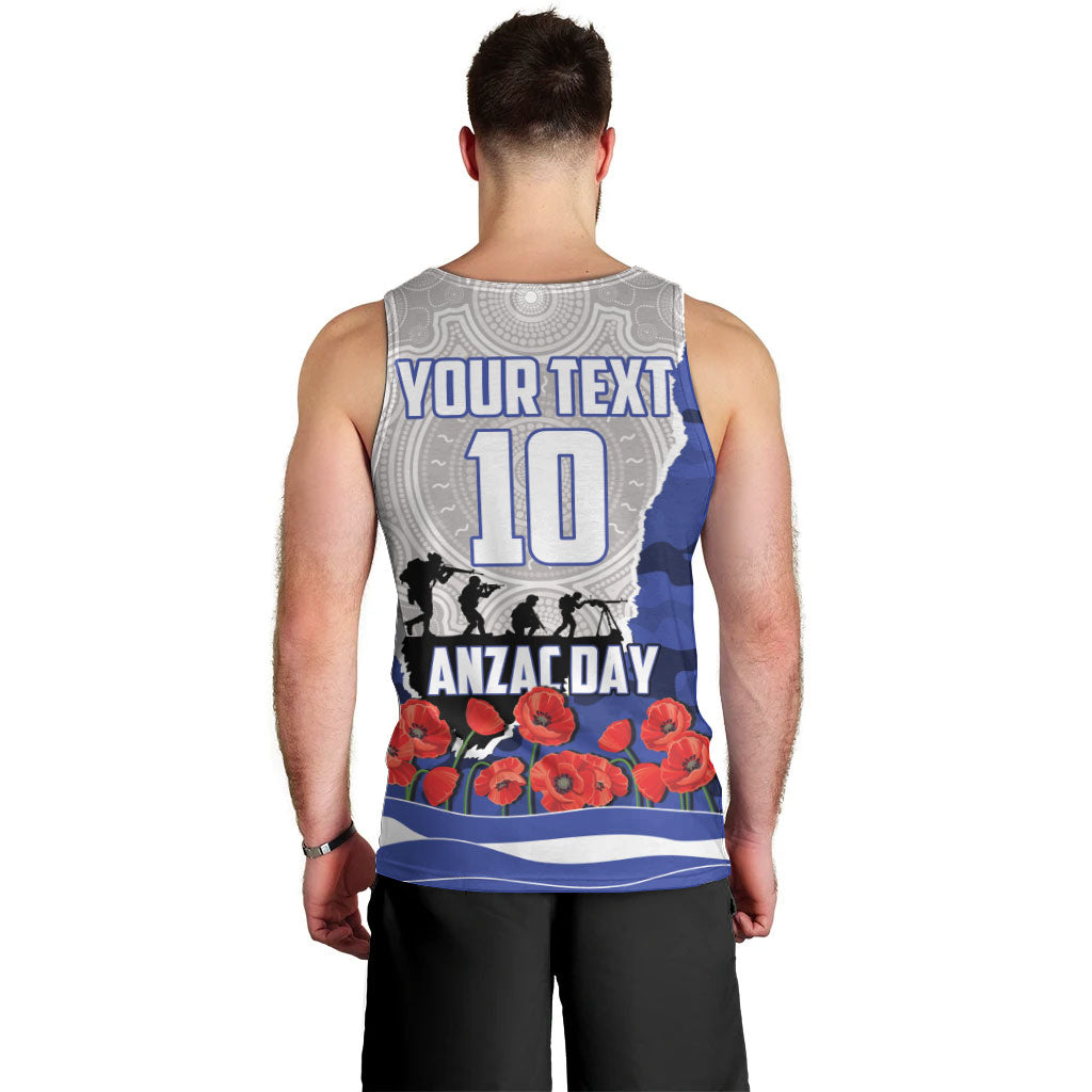 Personalized Bulldogs ANZAC Tribute Men Tank Top Poppy Field Soldier Silhouette Aboriginal Rugby Mascot