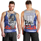 Personalized Bulldogs ANZAC Tribute Men Tank Top Poppy Field Soldier Silhouette Aboriginal Rugby Mascot